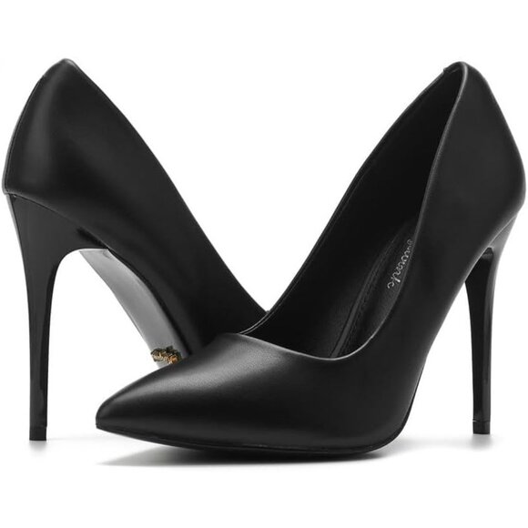 4 Inch PU-Black Womens Pumps High Heels Stiletto Pointed Closed Toe Bridal Shoes - Picture 7 of 8